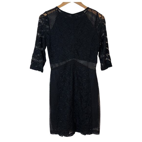 H&M Black Lace Mesh Dress 3/4 Sleeve Sheath 10 M Medium Little Black Dress LBD - Picture 5 of 11